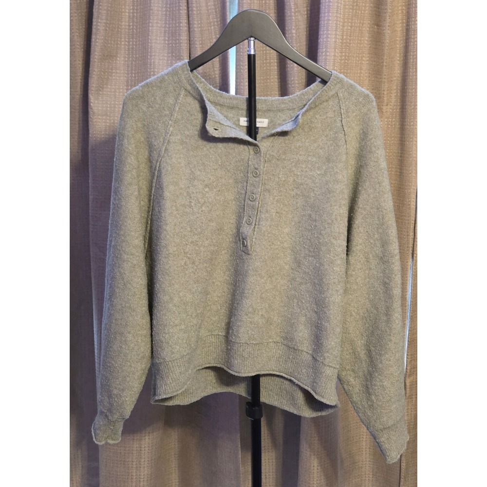 American Eagle Lounge Half Button Sweater Womens Size Medium Gray
